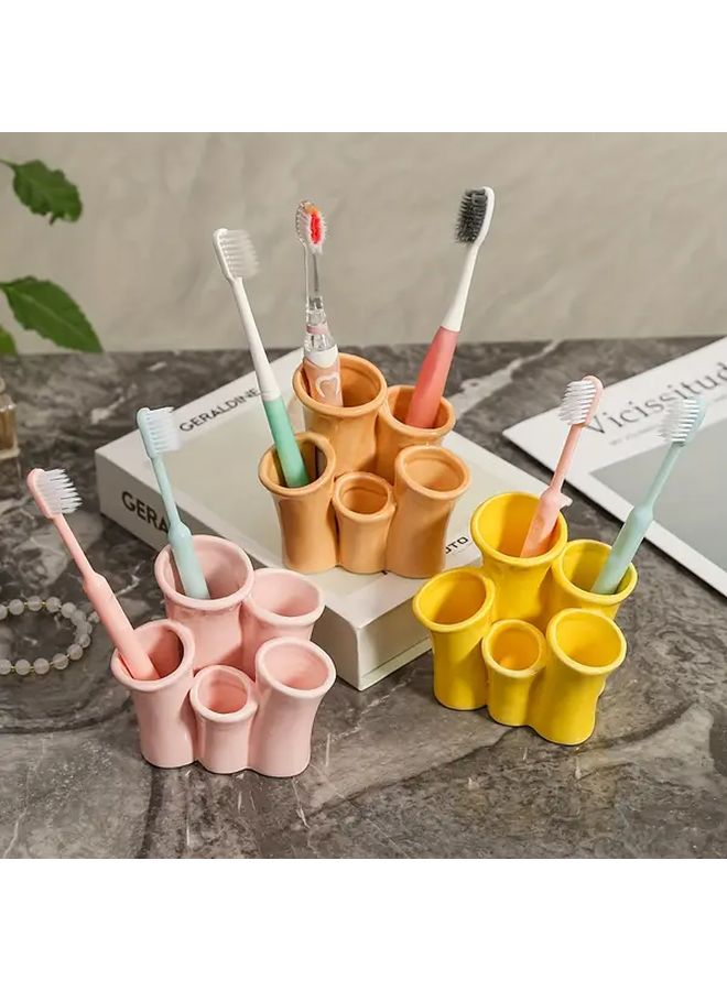 Pink Ceramic Toothbrush Holder And Makeup Brush Organizer With 65 Scenes Desktop Storage Box - Image 3